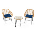 3 Pieces Rattan Furniture Set with Cushioned Chair Table